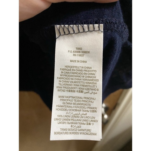 Boden Crochet Multicolor Square Neck Navy Linen Blouse Size 6 Flowy Puff Sleeve - Picture 6 of 14